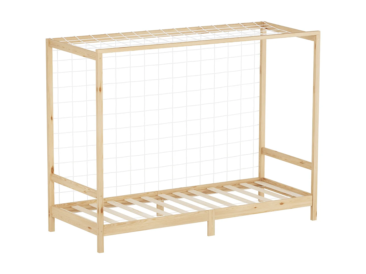 Lit d'enfant but de foot 90x200 cm naturel beige cadre bois de pin massif avec sommier à lattes cage de football et matériel de montage d'adolescent