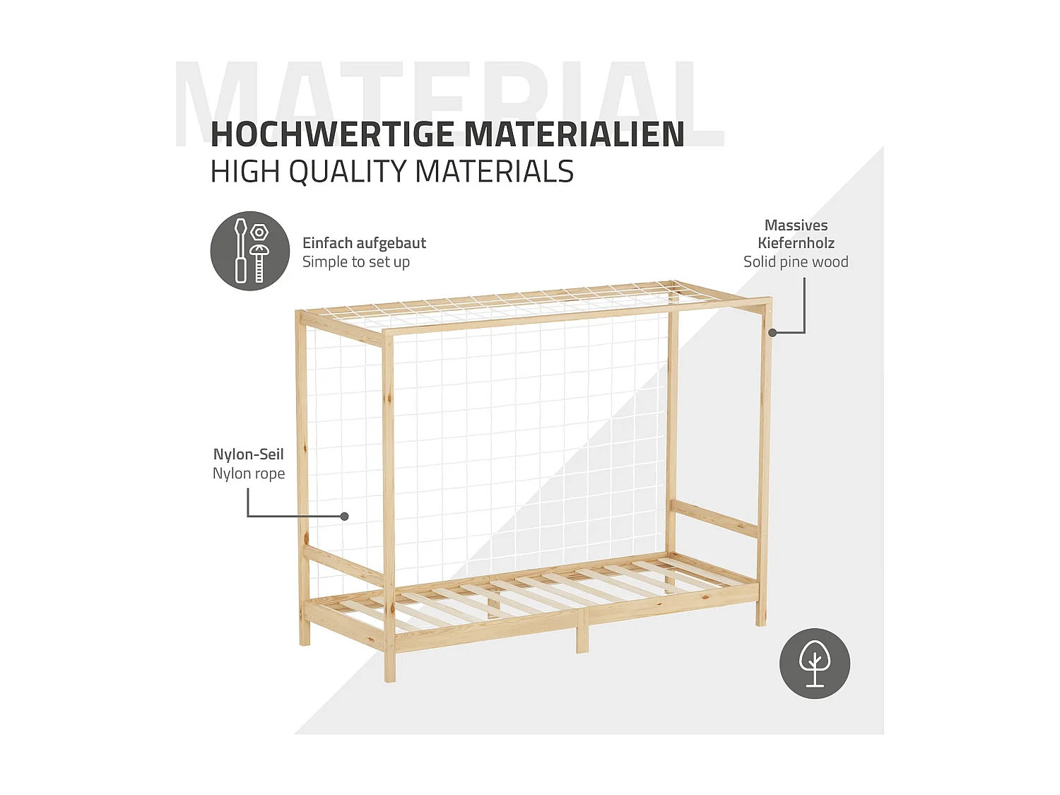 Lit d'enfant but de foot 90x200 cm naturel beige cadre bois de pin massif avec sommier à lattes cage de football et matériel de montage d'adolescent