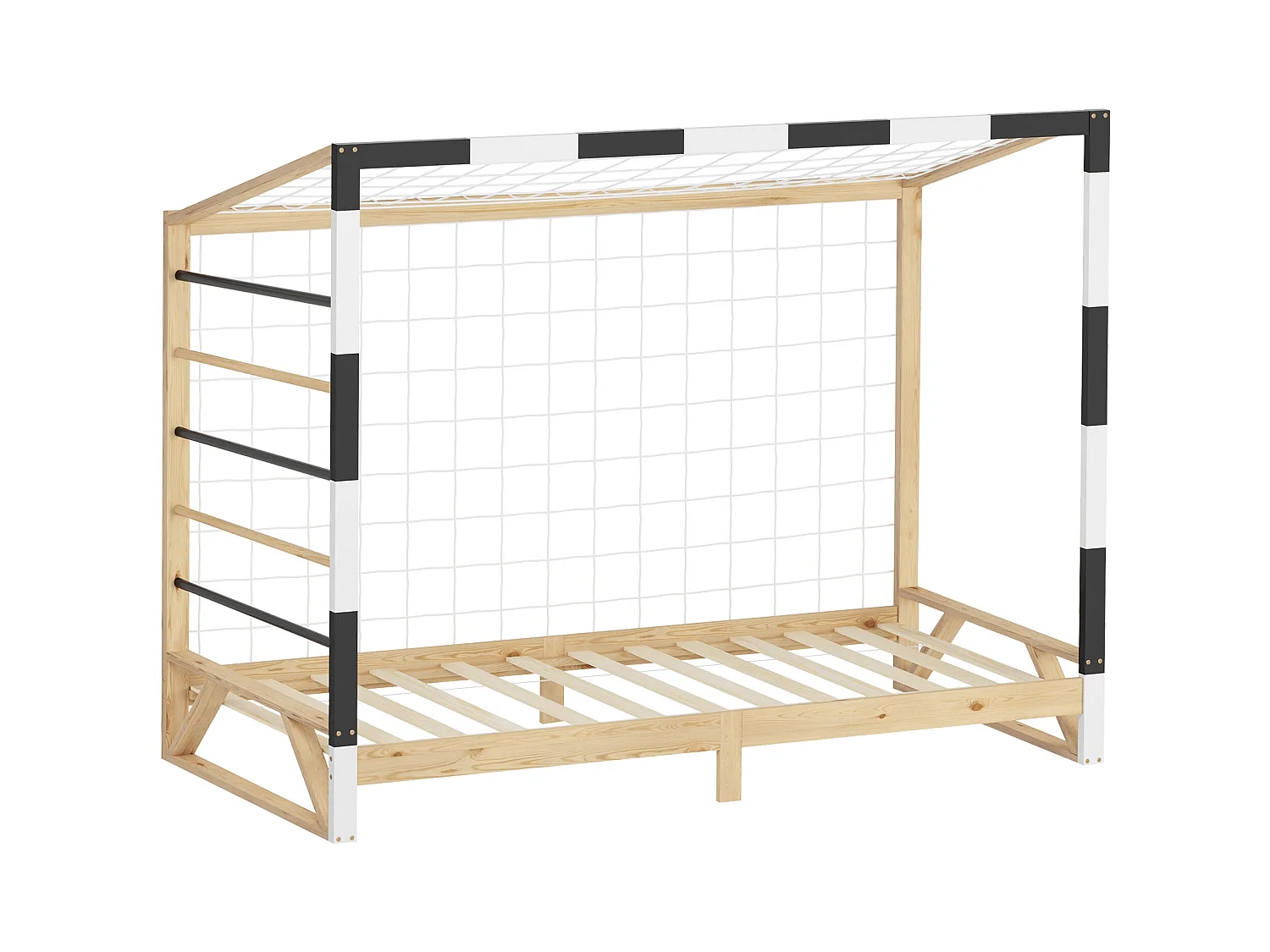 ML-Design Cama infantil 90 x 200 cm con portería de fútbol y escalera para trepar, madera maciza, cuna individual para niño con somier de láminas