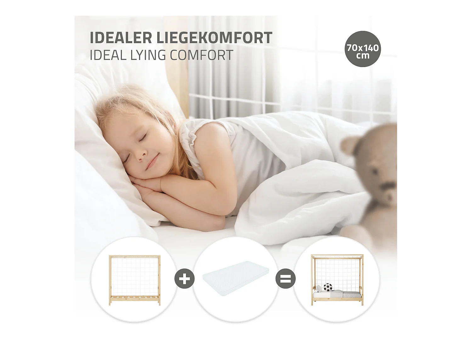 Lit d'enfant but de foot 70x140 cm naturel cadre de lit en bois pin massif avec sommier à lattes cage de football et matériel de montage d'adolescent