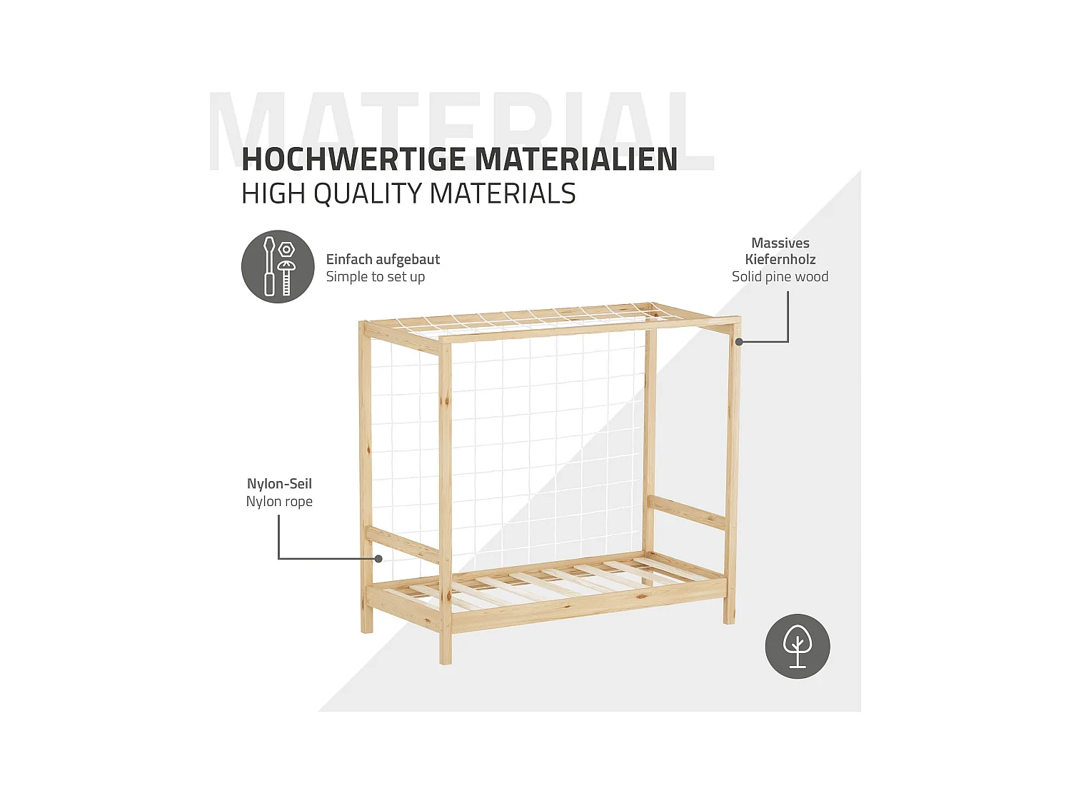 Lit d'enfant but de foot 70x140 cm naturel cadre de lit en bois pin massif avec sommier à lattes cage de football et matériel de montage d'adolescent
