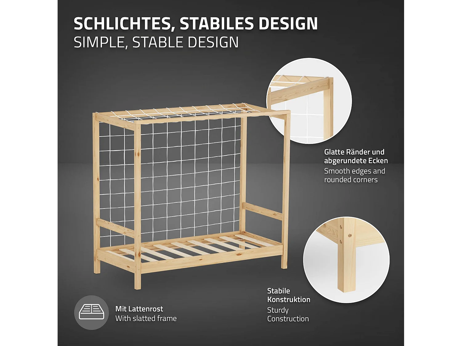 Lit d'enfant but de foot 70x140 cm naturel cadre de lit en bois pin massif avec sommier à lattes cage de football et matériel de montage d'adolescent