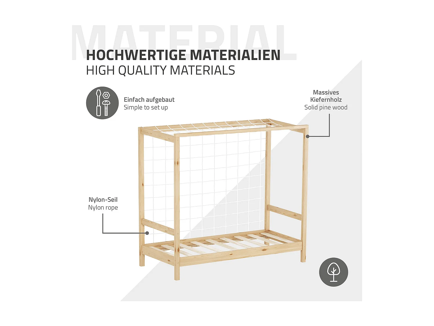 Lit d'enfant but de foot 70x140 cm naturel cadre de lit en bois pin massif avec sommier à lattes cage de football et matériel de montage d'adolescent