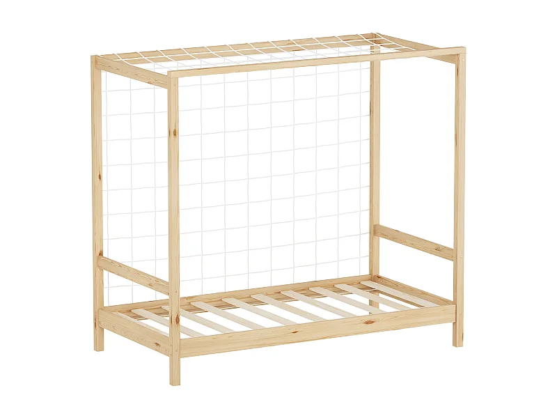 Lit d'enfant but de foot 80x160 cm naturel beige cadre bois de pin massif avec sommier à lattes cage de football et matériel de montage d'adolescent