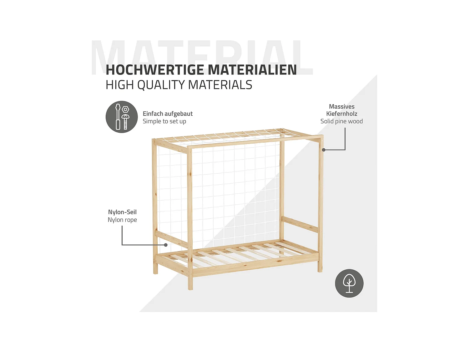 Lit d'enfant but de foot 80x160 cm naturel beige cadre bois de pin massif avec sommier à lattes cage de football et matériel de montage d'adolescent