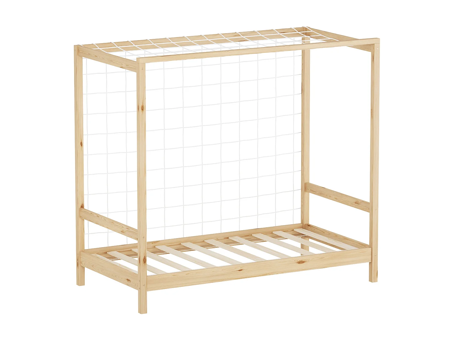 Lit d'enfant but de foot 80x160 cm naturel beige cadre bois de pin massif avec sommier à lattes cage de football et matériel de montage d'adolescent