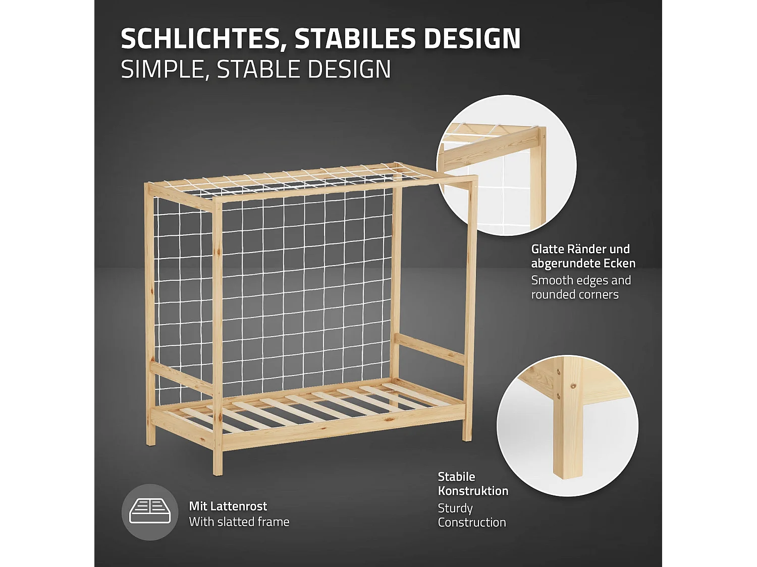 Lit d'enfant but de foot 80x160 cm naturel beige cadre bois de pin massif avec sommier à lattes cage de football et matériel de montage d'adolescent