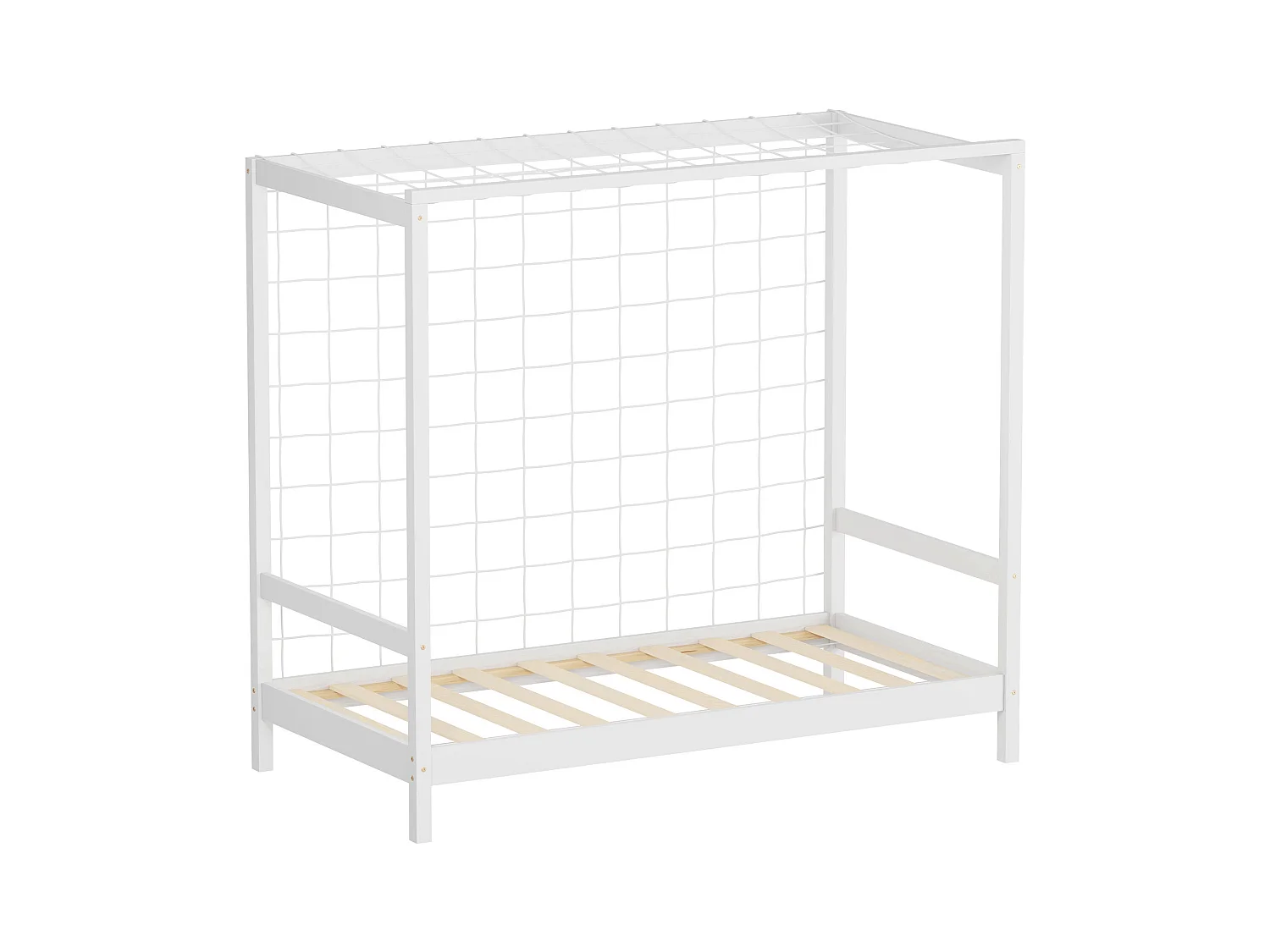 Lit d'enfant but de foot 80x160 cm blanc cadre de lit en bois de pin massif avec sommier à lattes cage de football et matériel de montage d'adolescent