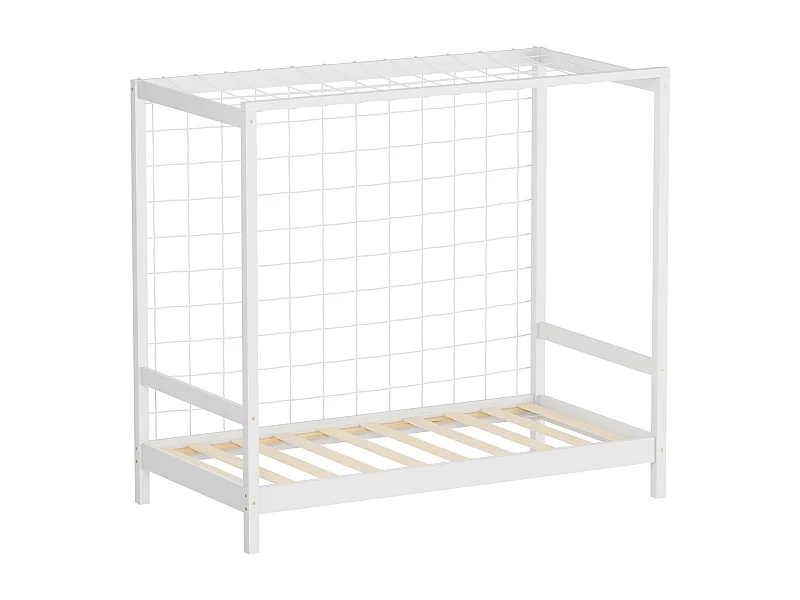 Lit d'enfant but de foot 80x160 cm blanc cadre de lit en bois de pin massif avec sommier à lattes cage de football et matériel de montage d'adolescent