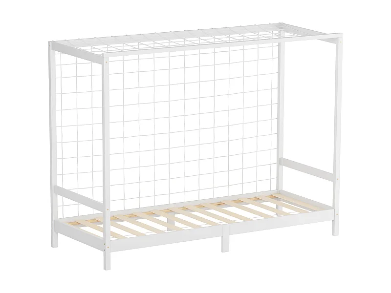 Lit d'enfant but de foot 90x200 cm blanc cadre de lit en bois de pin massif avec sommier à lattes cage de football et matériel de montage d'adolescent
