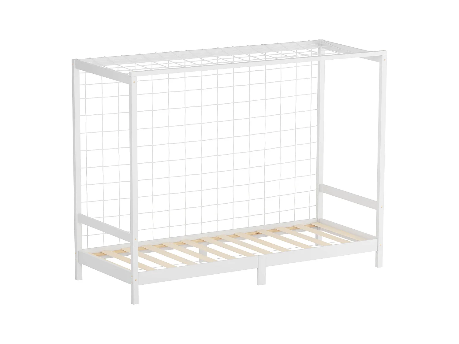 Lit d'enfant but de foot 90x200 cm blanc cadre de lit en bois de pin massif avec sommier à lattes cage de football et matériel de montage d'adolescent