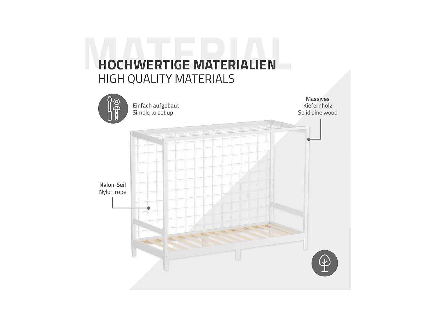 Lit d'enfant but de foot 90x200 cm blanc cadre de lit en bois de pin massif avec sommier à lattes cage de football et matériel de montage d'adolescent