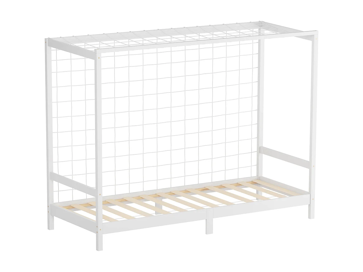 Lit d'enfant but de foot 90x200 cm blanc cadre de lit en bois de pin massif avec sommier à lattes cage de football et matériel de montage d'adolescent