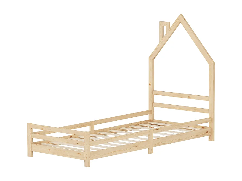 ML-Design Letto a casetta montessori 90x200 cm naturale in legno di pino con rete a doghe struttura gioco per cameretta bambini bambine arredo ragazzi