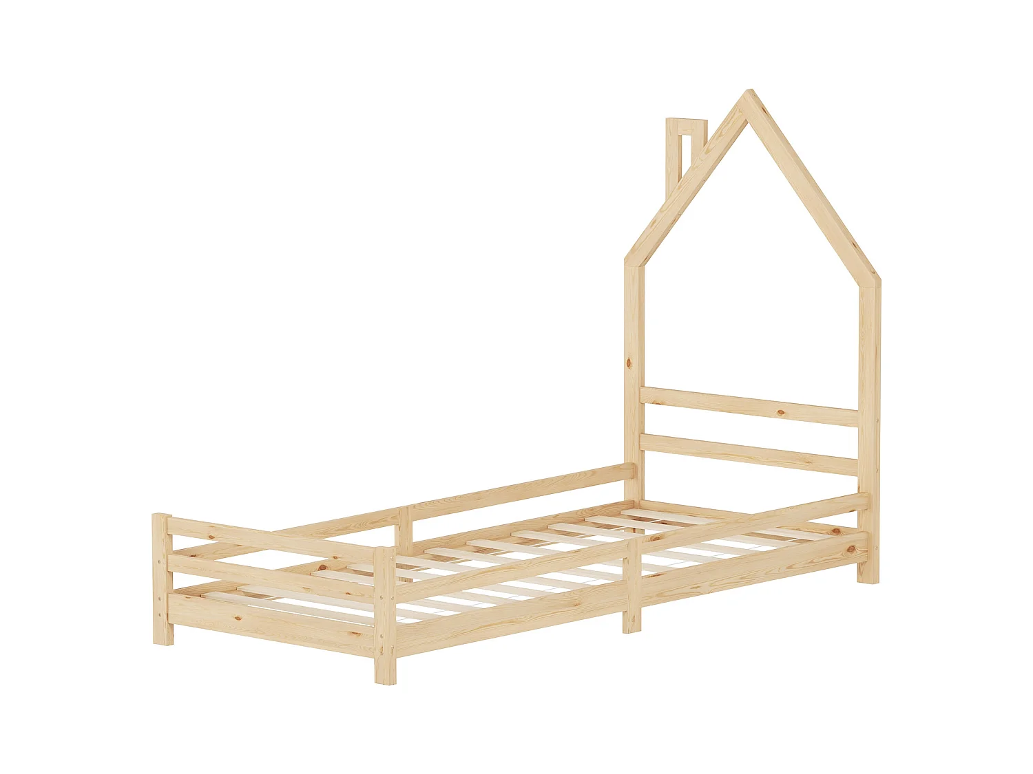 Lit d'enfant 90x200 cm naturel simple sans matelas tête cheminée en bois de pin massif avec sommier protection contre chutes matériel de montage