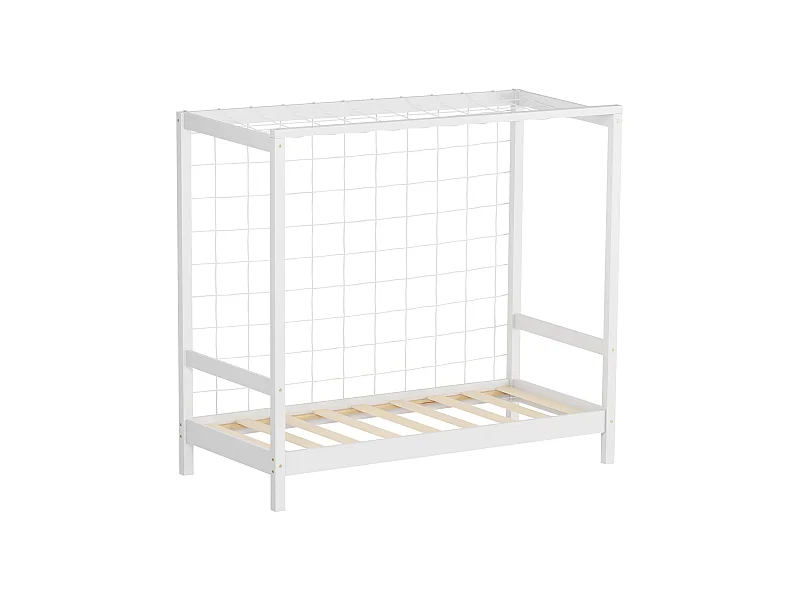 Lit d'enfant but de foot 70x140 cm blanc cadre de lit en bois de pin massif avec sommier à lattes cage de football et matériel de montage d'adolescent