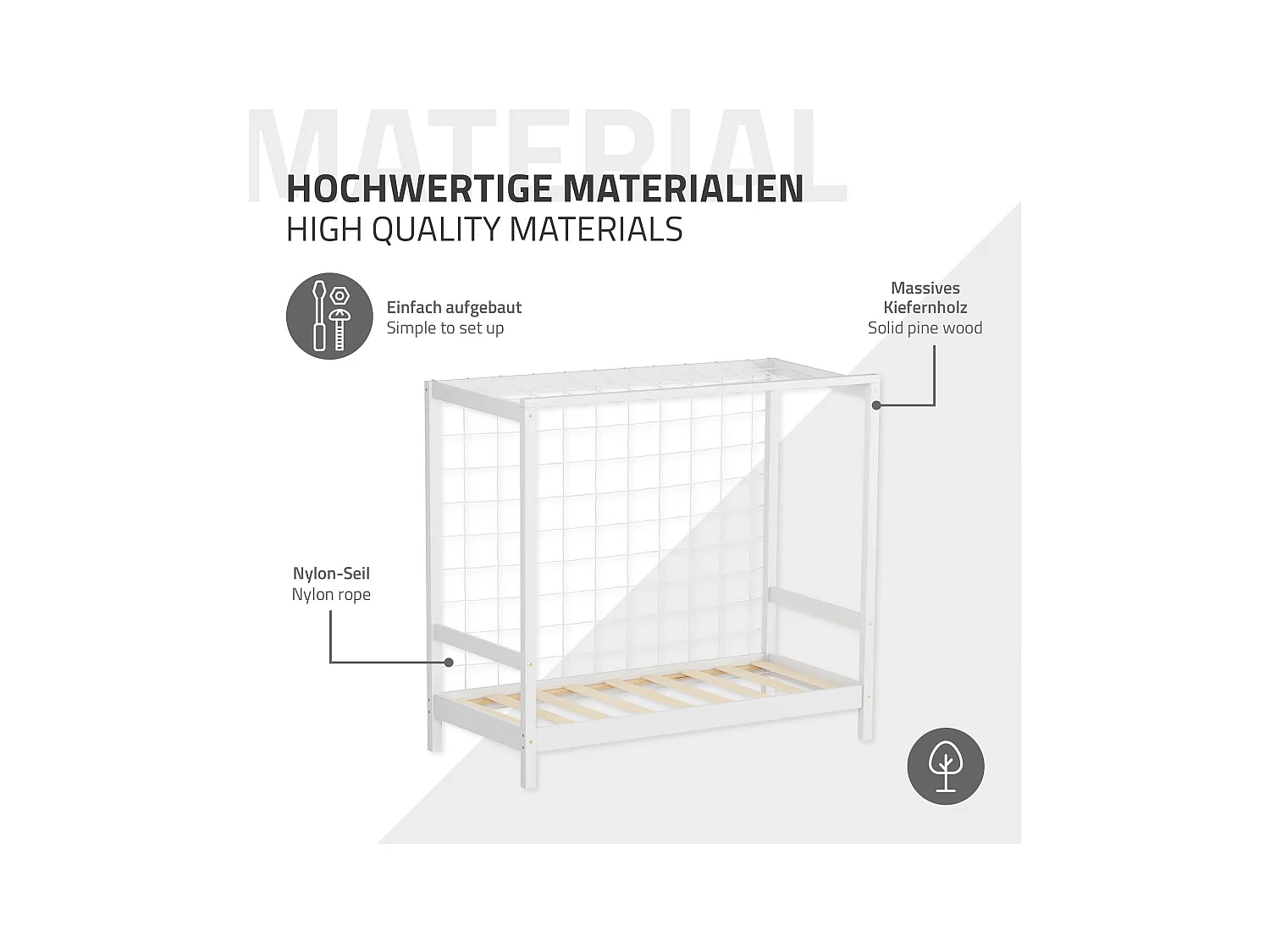 Lit d'enfant but de foot 70x140 cm blanc cadre de lit en bois de pin massif avec sommier à lattes cage de football et matériel de montage d'adolescent