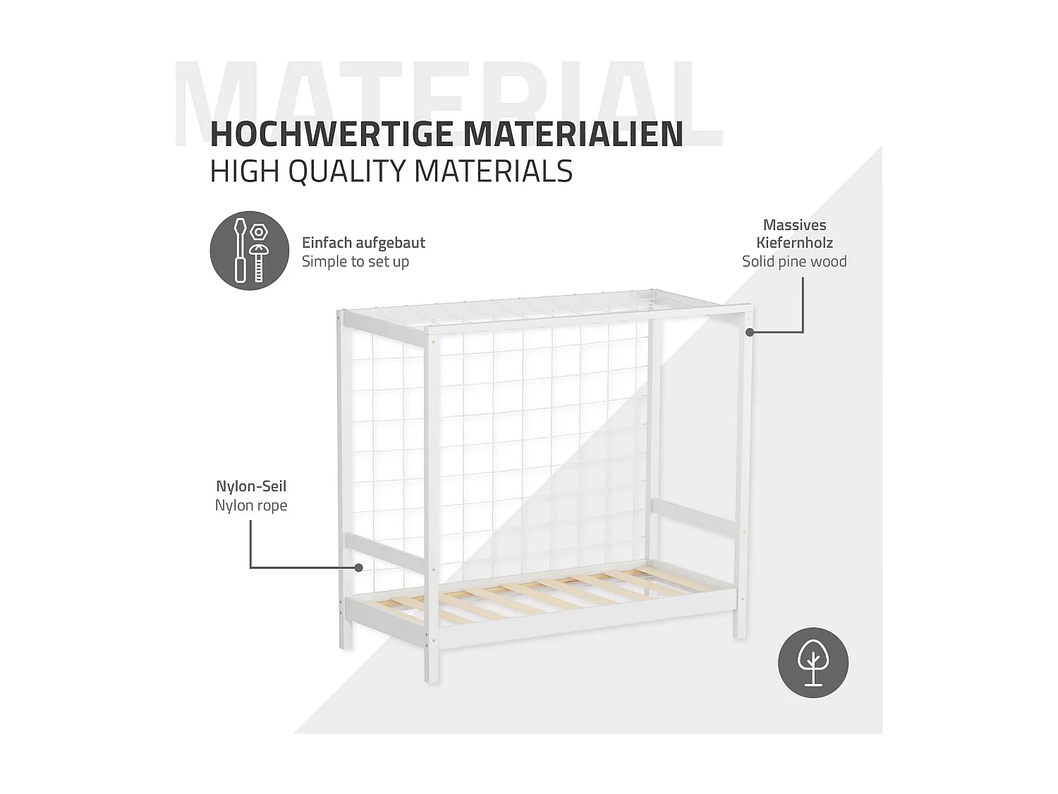 Lit d'enfant but de foot 70x140 cm blanc cadre de lit en bois de pin massif avec sommier à lattes cage de football et matériel de montage d'adolescent