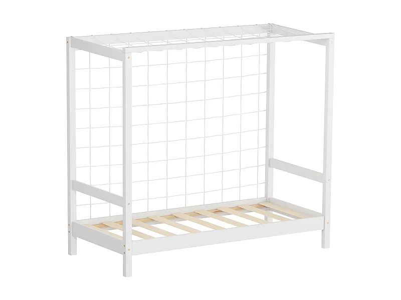 Lit d'enfant but de foot 70x140 cm blanc cadre de lit en bois de pin massif avec sommier à lattes cage de football et matériel de montage d'adolescent