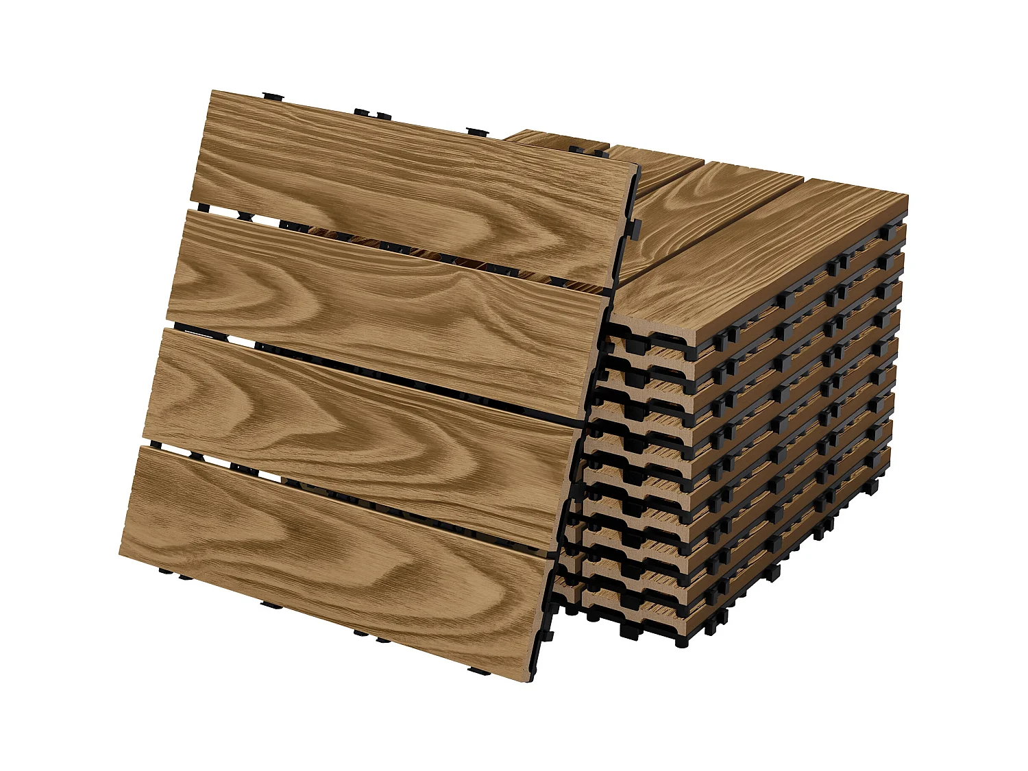 Dalles de terrasse WPC 30x30cm 44 pièces 4m² teck aspect bois avec système clipsable et drainage antidérapant intérieur extérieur revêtement de sol
