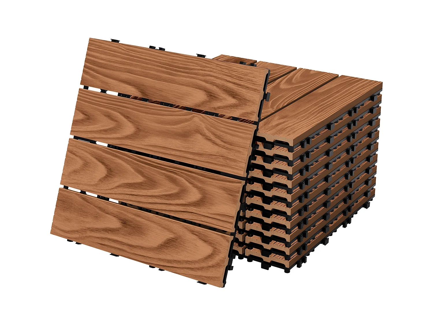 ECD Germany Piastrelle per terrazze wpc 30x30 cm marrone chiaro set 11 pz 1 m² effetto legno con drenaggio clic per balconi giardini pavimenti esterni