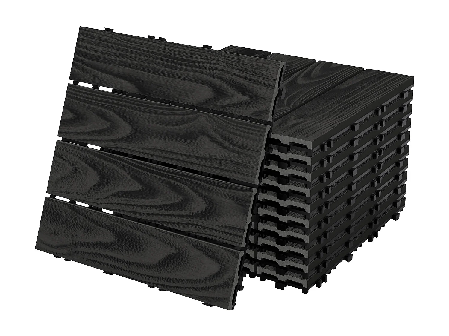 ECD Germany Baldosas para exterior de WPC antracita 30x30cm efecto madera 55 piezas para 5m² con sistema clic, losas para terraza, balcón o patio