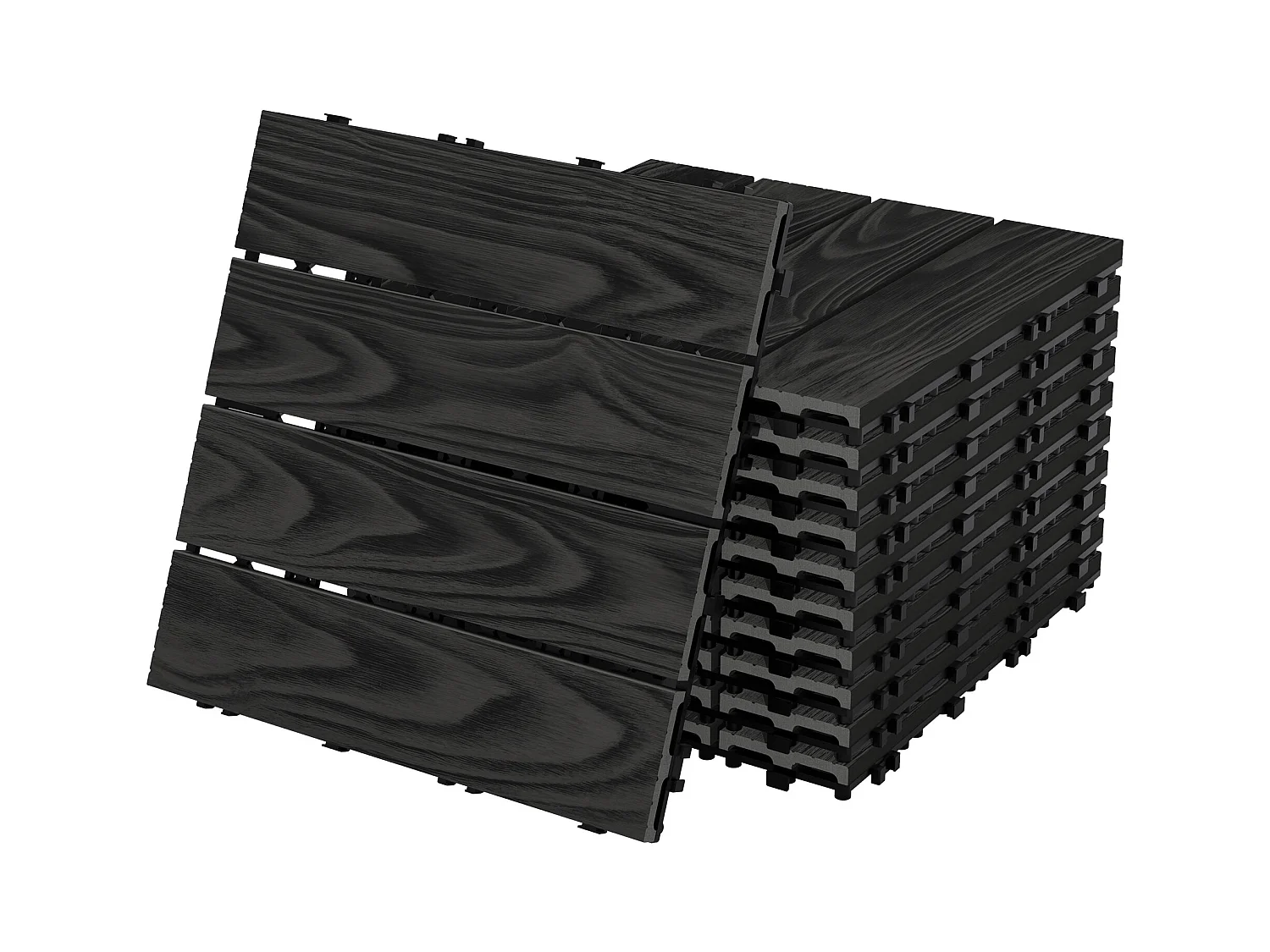 ECD Germany Piastrelle per terrazze wpc 30x30 cm antracite  set 11 pezzi 1 m² effetto legno con drenaggio clic per balconi giardini pavimenti esterni