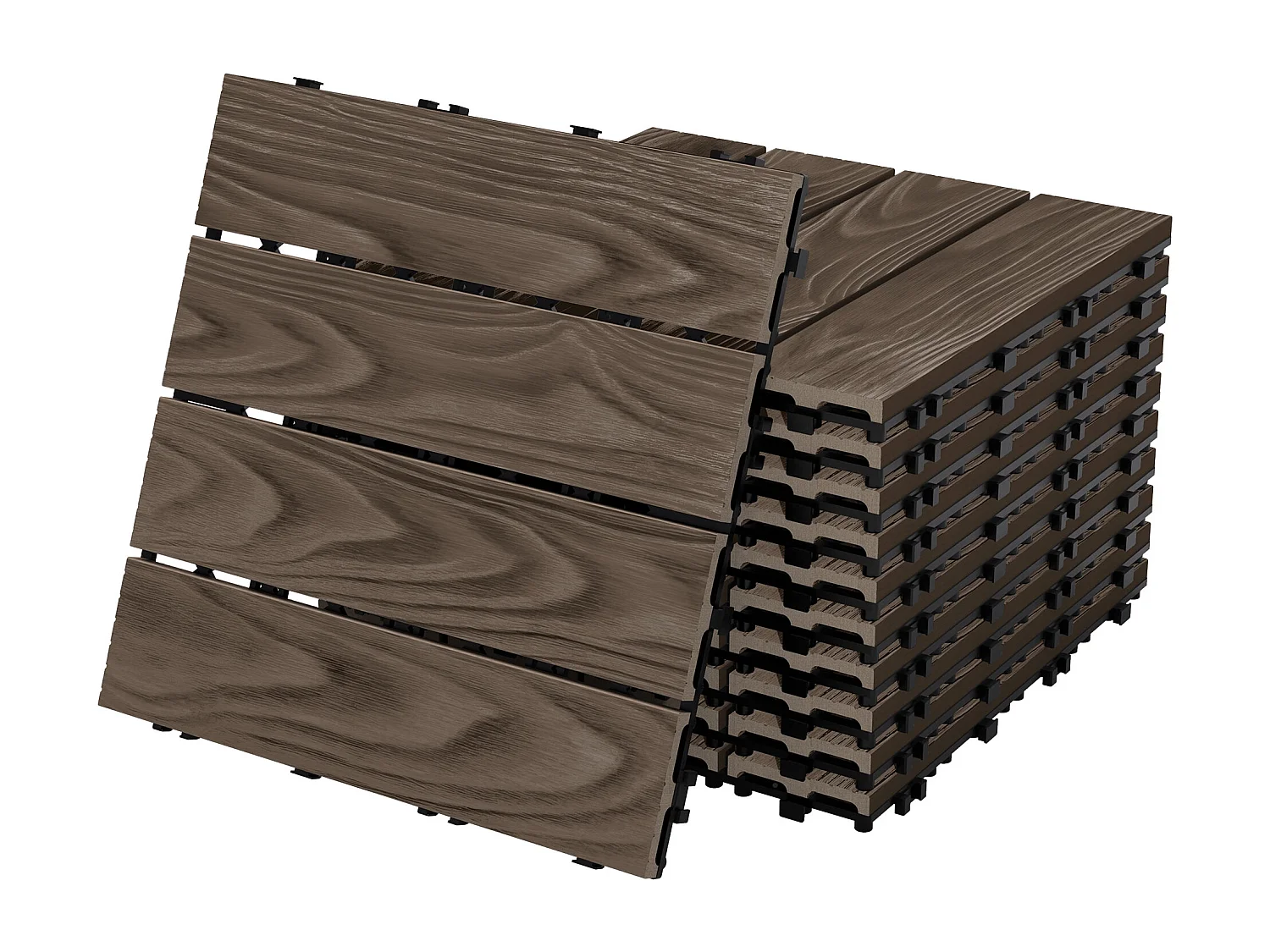 ECD Germany Baldosas para exterior de WPC marrón oscuro 30x30cm efecto madera 44 Piezas para 4m² con sistema clic, losas para terraza, balcón o patio