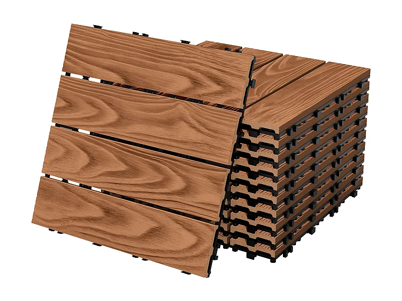 ECD Germany Piastrelle per terrazze wpc 30x30 cm marrone chiaro set 33 pz 3 m² effetto legno con drenaggio clic per balconi giardini pavimenti esterni