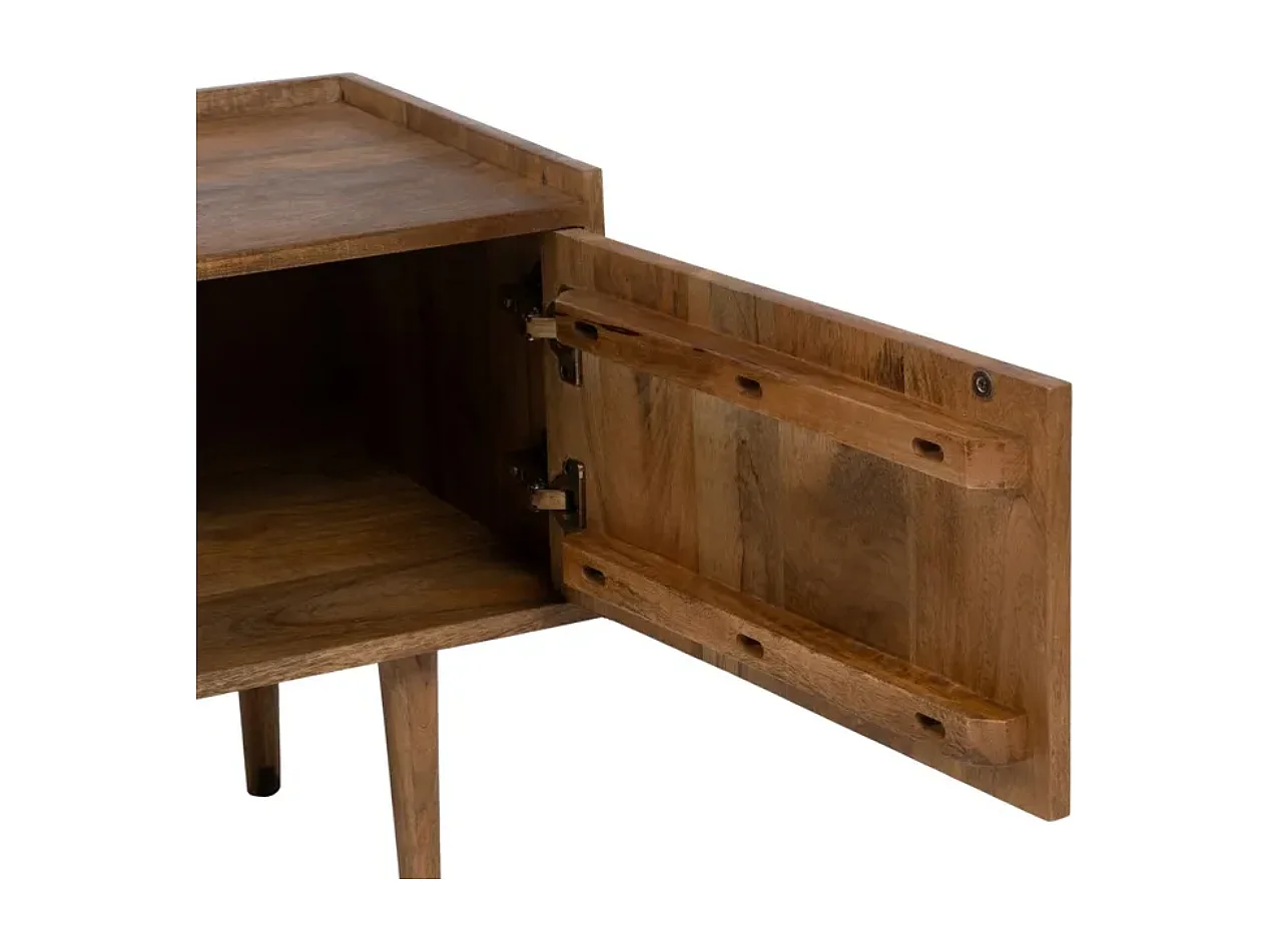 Meuble TV en bois de manguier avec portes rainurées et niches centrales NUANCE