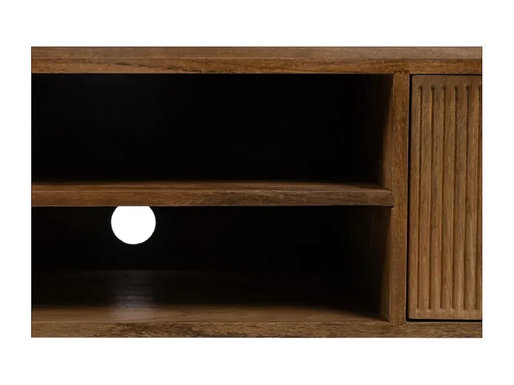 Meuble TV en bois de manguier avec portes rainurées et niches centrales NUANCE