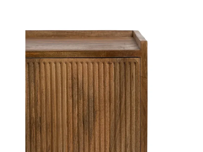 Meuble TV en bois de manguier avec portes rainurées et niches centrales NUANCE