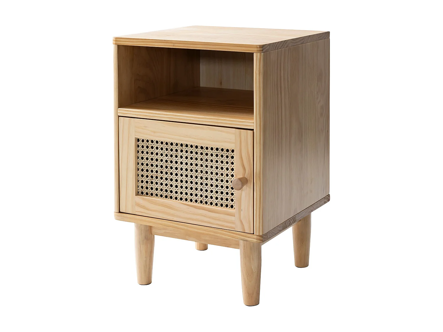 Lit en pin massif avec véritable cannage ANNA 140x190 + 2 tables de chevet cannage - ANNA