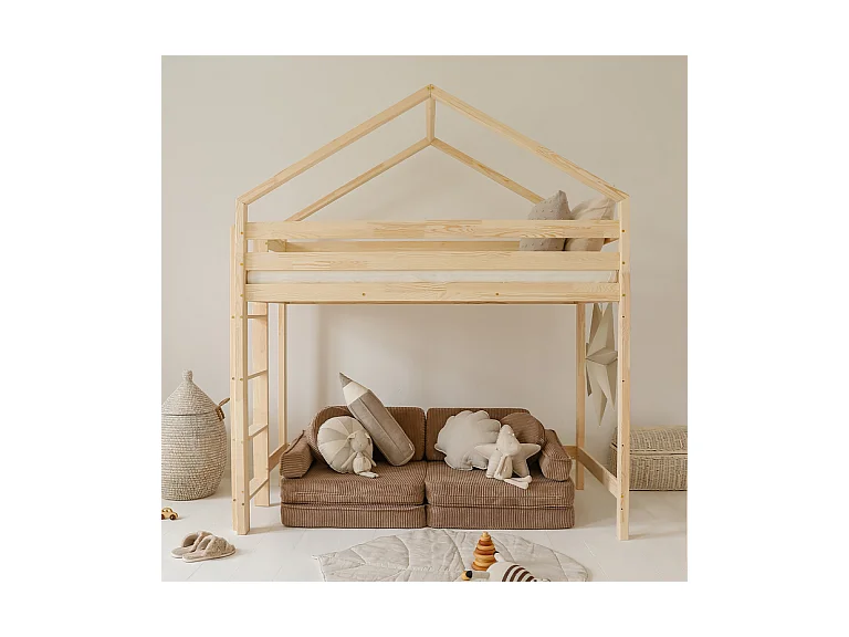 Lit cabane mi-hauteur 90x200 sommier inclus Candice Bois