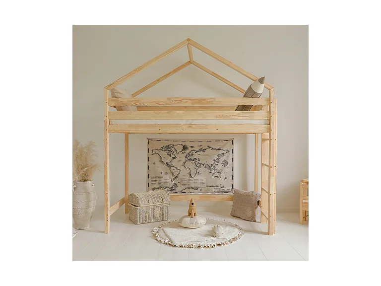 Lit cabane mi-hauteur 90x200 sommier inclus Candice Bois