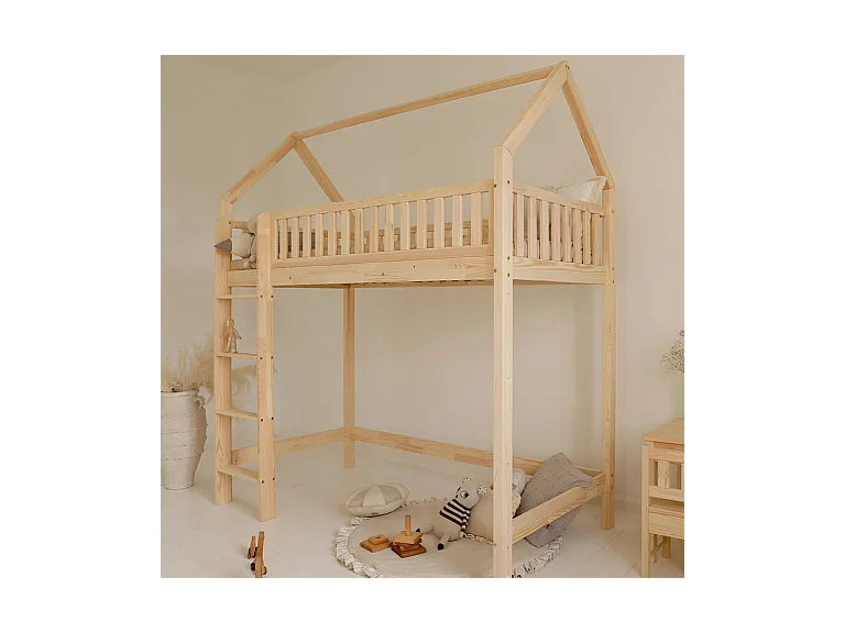 Lit cabane mi-hauteur 90x200 sommier inclus Daisy Bois