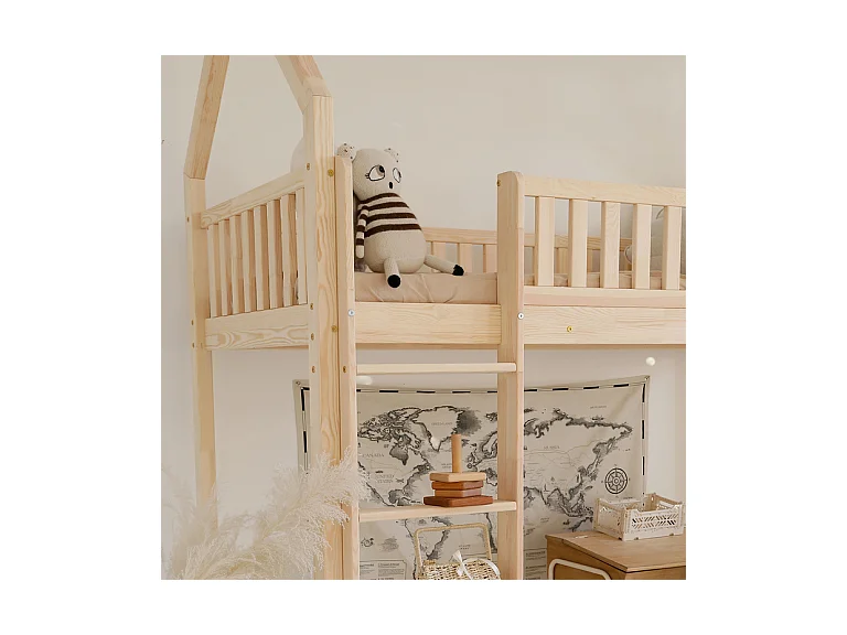 Lit cabane mi-hauteur 90x200 sommier inclus Daisy Bois