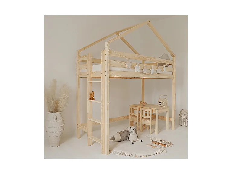 Lit cabane mi-hauteur 90x190 sommier inclus Candice Bois