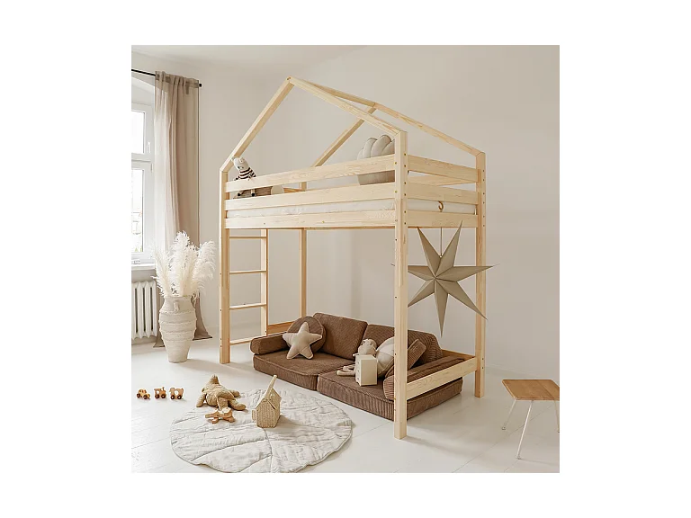 Lit cabane mi-hauteur 90x190 sommier inclus Candice Bois