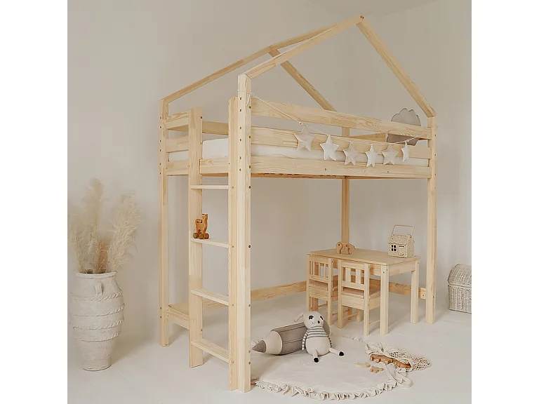 Lit cabane mi-hauteur 90x190 sommier inclus Candice Bois