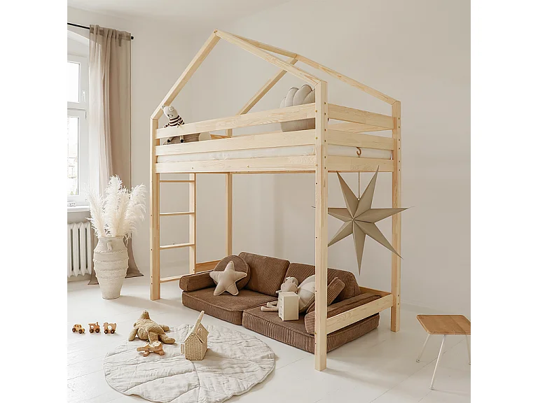 Lit cabane mi-hauteur 90x190 sommier inclus Candice Bois