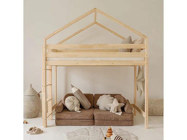 Lit cabane mi-hauteur 90x190 sommier inclus Candice Bois