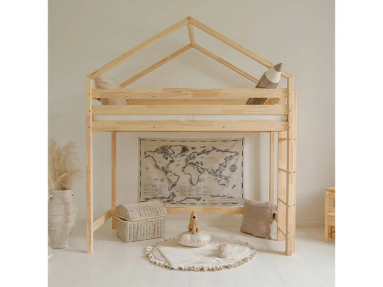 Lit cabane mi-hauteur 90x190 sommier inclus Candice Bois