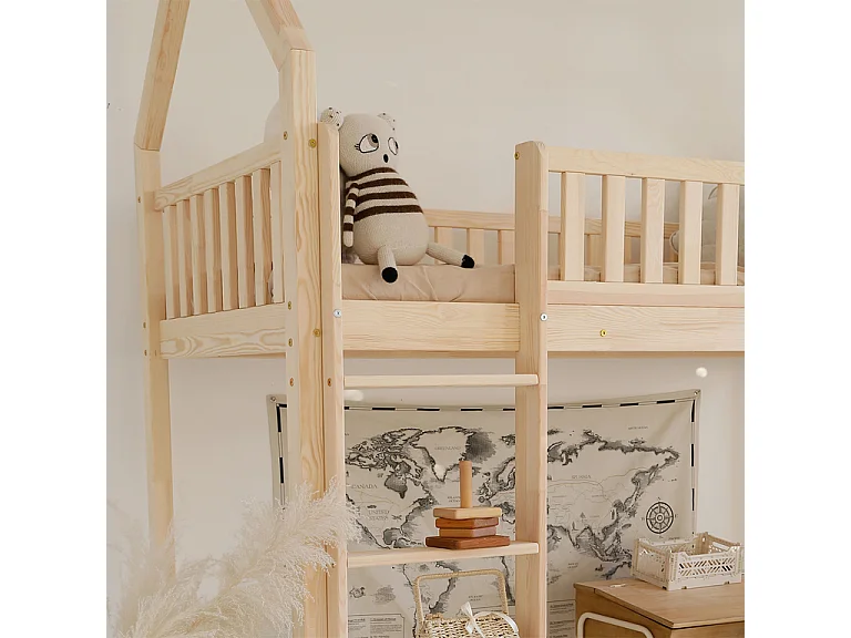 Lit cabane mi-hauteur 90x190 sommier inclus Daisy Bois