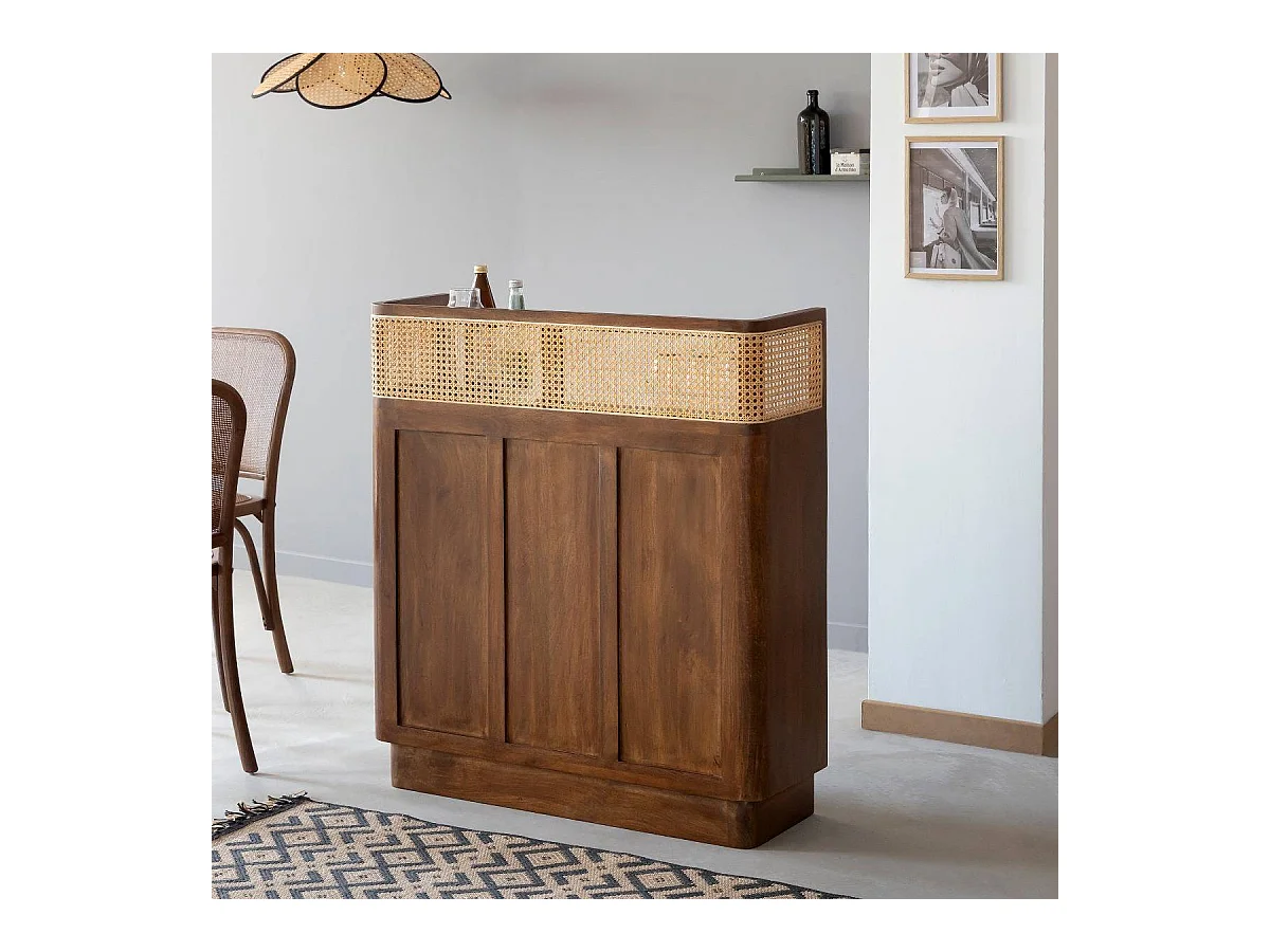 Bar en bois de manguier et cannage Remick