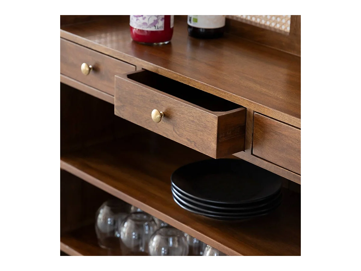 Bar en bois de manguier et cannage Remick