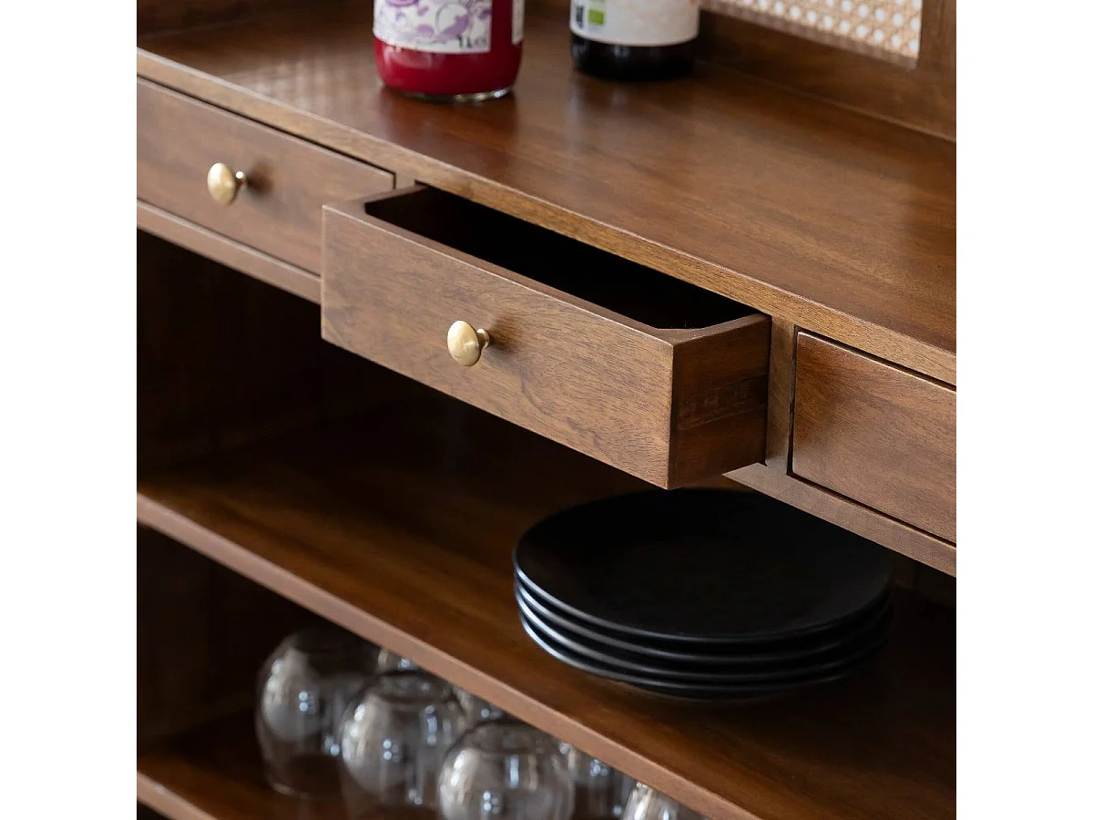 Bar en bois de manguier et cannage Remick