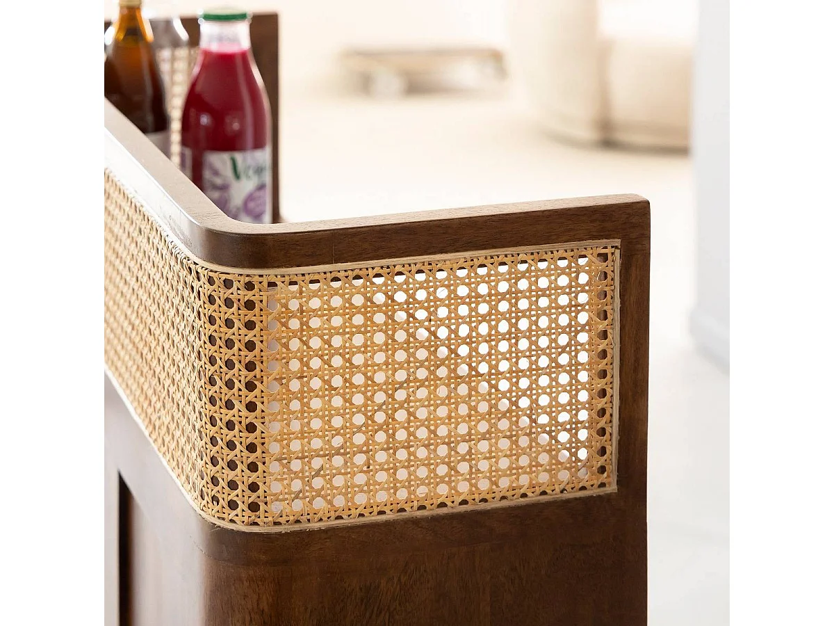 Bar en bois de manguier et cannage Remick