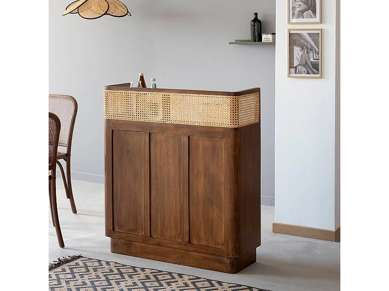 Bar en bois de manguier et cannage Remick