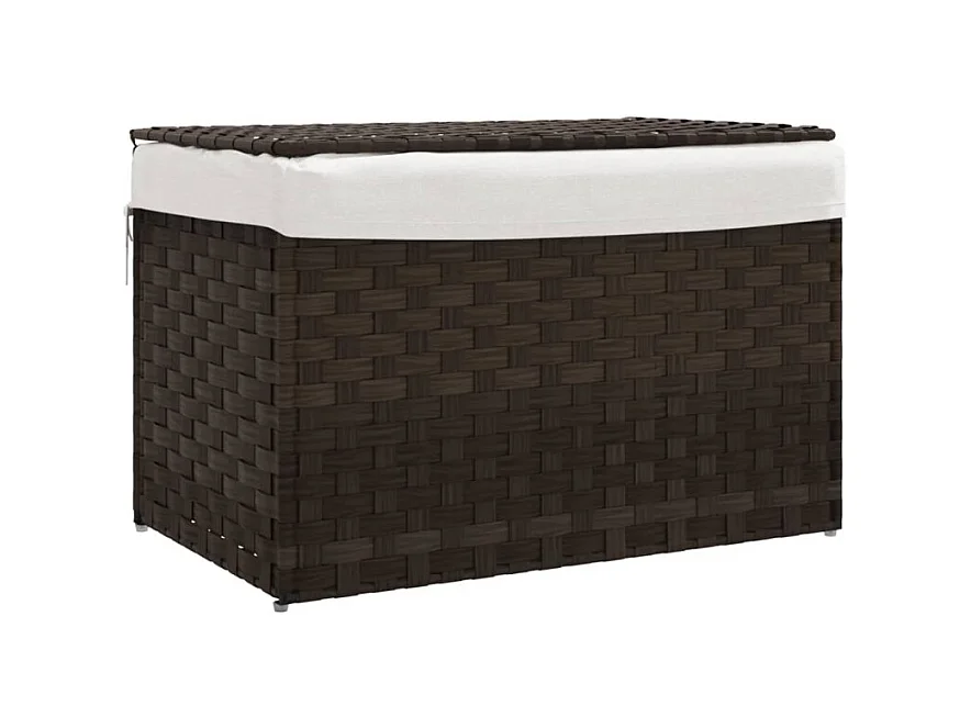 Donkerbruine Wasmand van Gevlochten Hars met Deksel en Verwijderbare Zak